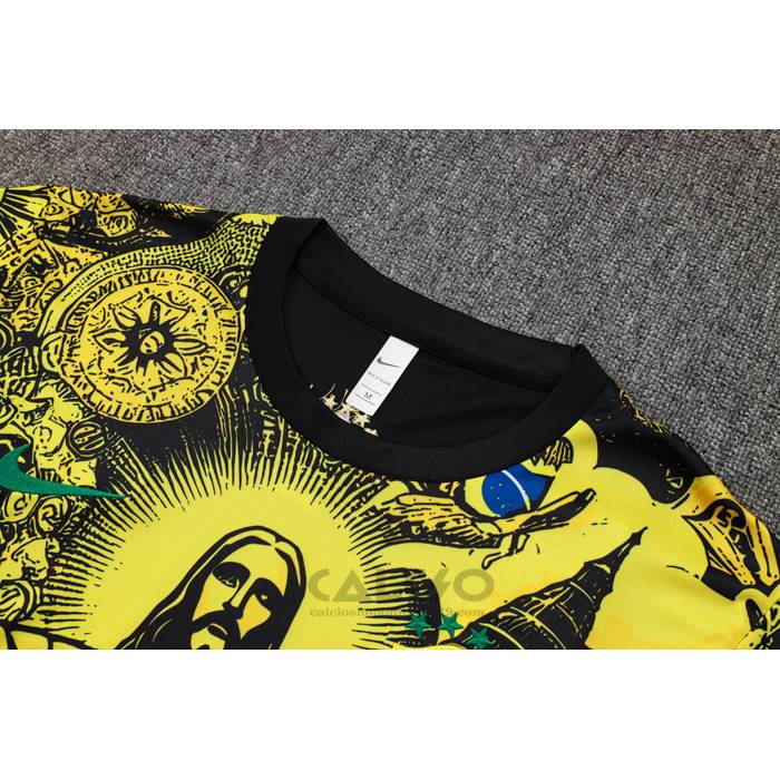 Tuta da Track Brasile Jesus Manica Corta 2024-2025 Giallo - Pantaloncini